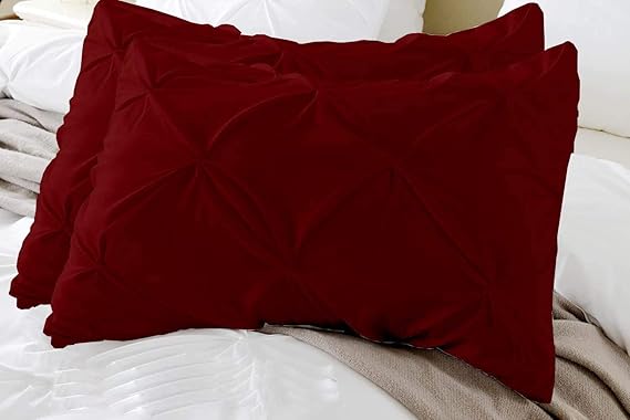 Microfiber Pinch Pleated Pillowcases | Soft, Wrinkle-Free, Stain & Fade-Resistant | Cool & Breathable | 2-Piece Pillow Cover Set | Burgundy Solid