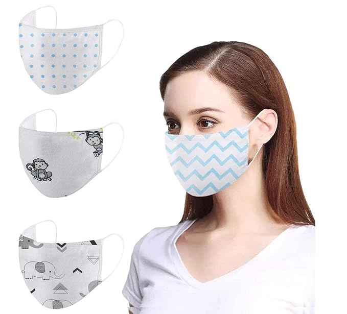 100% Muslin Cotton Unisex Face Mask | Super Breathable Cloth Mask with Adjustable Ear Loops | Random Print