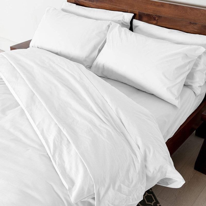 Cotton Duvet Cover – Sateen Weave, Silky Soft & Breathable Bedding Set with Zipper Closure | Long-Staple Cotton Bed Linen | 3-Piece Set (1 Duvet Cover + 2 Pillowcases) - White