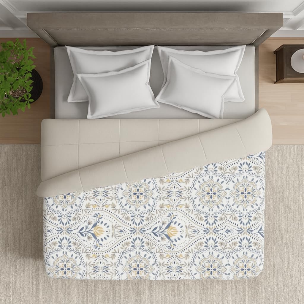 Reversible Microfiber Dohar Blanket – Lightweight All-Season Comfort, Ultra-Soft Microfiber, Perfect for Single & Double Beds, Ideal for Festive Gifting, Batik Beauty & Ivory