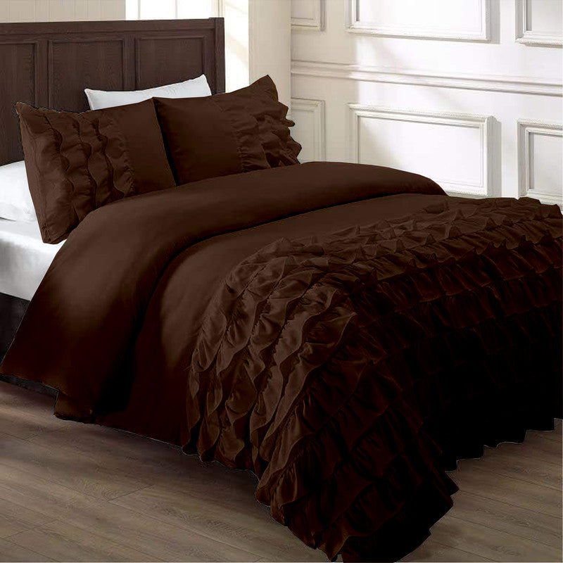 Cotton Duvet Cover – Sateen Weave, Silky Soft & Breathable Bedding Set with Zipper Closure | Long-Staple Cotton Bed Linen | 3-Piece Set (1 Duvet Cover + 2 Pillowcases) - Chocolate