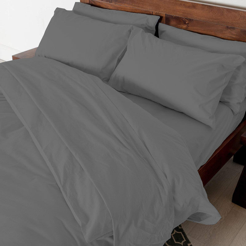 Cotton Duvet Cover – Sateen Weave, Silky Soft & Breathable Bedding Set with Zipper Closure | Long-Staple Cotton Bed Linen | 3-Piece Set (1 Duvet Cover + 2 Pillowcases) - Dark Grey