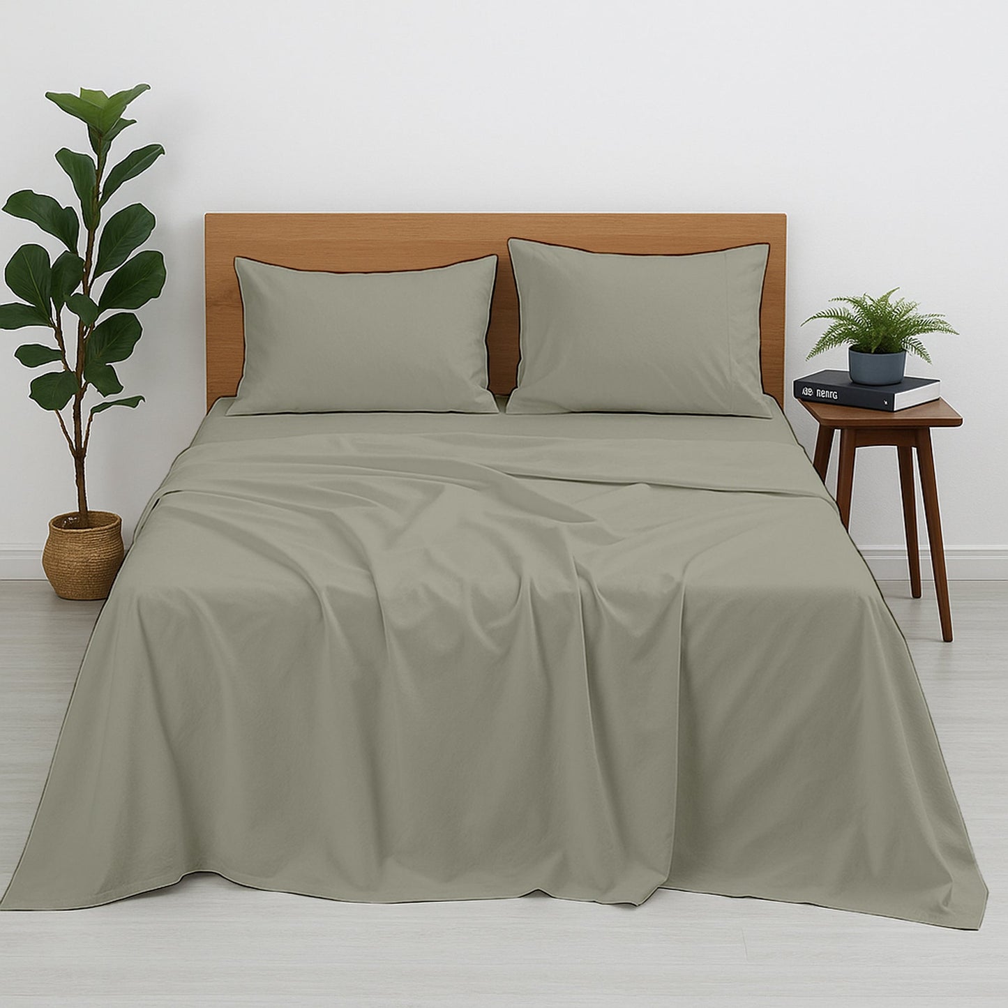 Premium 100% Cotton 4-Piece Bed Sheet Set | 400 TC | Flat Sheet, Elastic Fitted Sheet & 2 Pillow Covers | 10-Inch Deep Pocket (Light Grey)