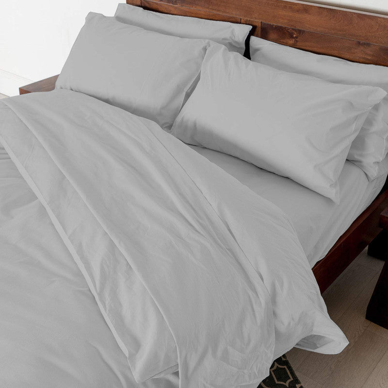 Cotton Duvet Cover – Sateen Weave, Silky Soft & Breathable Bedding Set with Zipper Closure | Long-Staple Cotton Bed Linen | 3-Piece Set (1 Duvet Cover + 2 Pillowcases) - Light Grey
