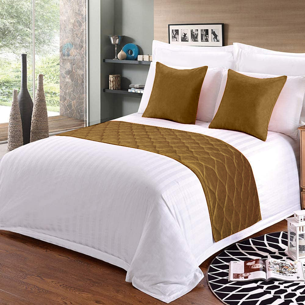 100% Microfiber Bed Runner with 2 Matching Cushion Covers | Decorative Bed Scarf & Protector Slipcover for Bedrooms, Hotels & Guest Rooms - Taupe