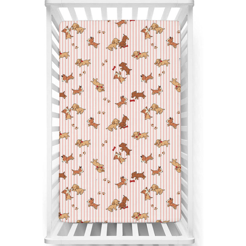 Fitted Cot Crib Sheet | Microfiber Bed Sheets for Newborn Baby Crib Mattress | Deep Pocket All Round Elastic Fitted Crib Sheet for Baby (Puppy-Love)
