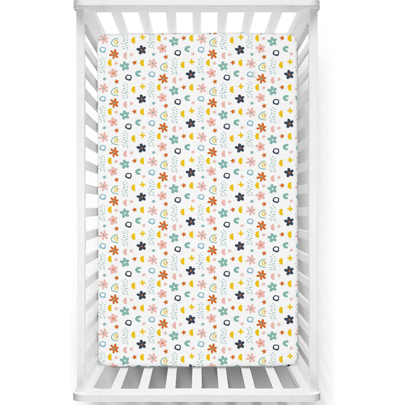 Fitted Cot Crib Sheet | Microfiber Bed Sheets for Newborn Baby Crib Mattress | Deep Pocket All Round Elastic Fitted Crib Sheet for Baby (Rainbow Splash)