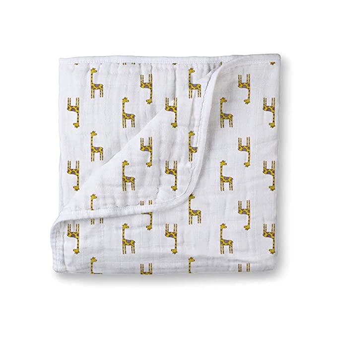 Muslin Cotton 4-Layer Baby Quilt / Dream Blanket | Lightweight Nursery & Crib Blanket for Newborn to 5 Years | For Boys & Girls | 45 x 45 Inch | Baby Shower Gift | Giraffe