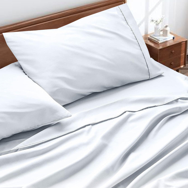 Premium 100% Cotton Flat Bedsheet with 2 Pillow Covers | 400 TC Super Soft & Cooling Luxury Hotel Sheet | 3-Piece Chadar Set (White)