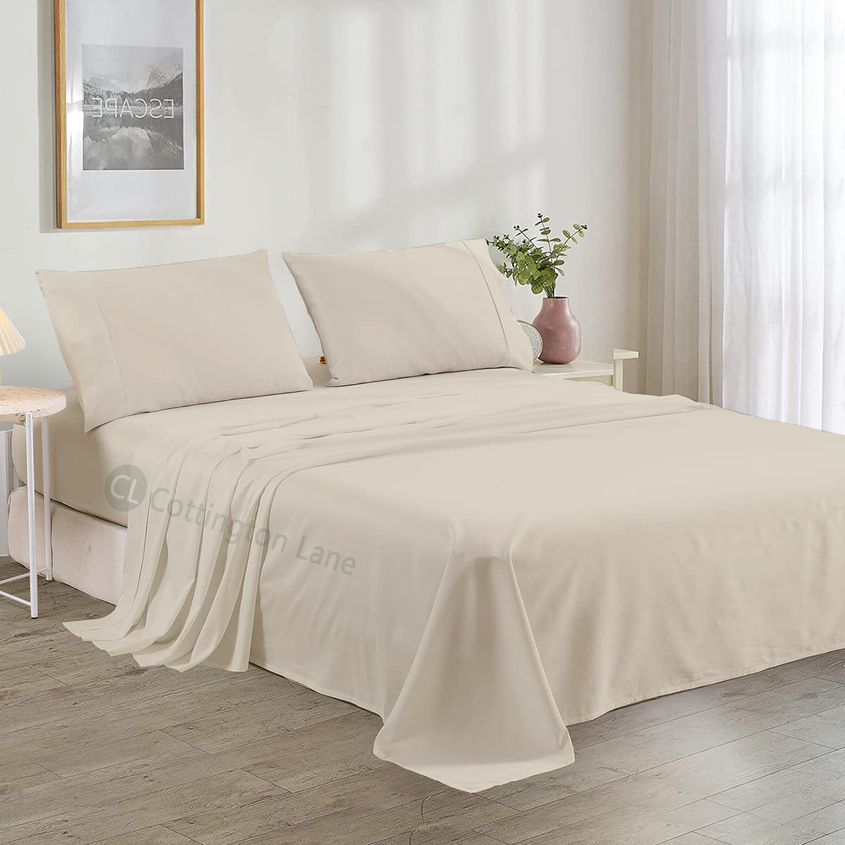 Luxury Microfiber 4-Piece Bedsheet Set | Soft & Breathable | Flat Sheet, Fitted Sheet (10" Deep) & 2 Pillow Covers (Ivory)
