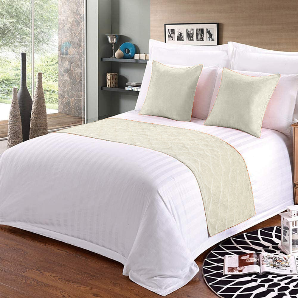 100% Microfiber Bed Runner with 2 Matching Cushion Covers | Decorative Bed Scarf & Protector Slipcover for Bedrooms, Hotels & Guest Rooms - Ivory