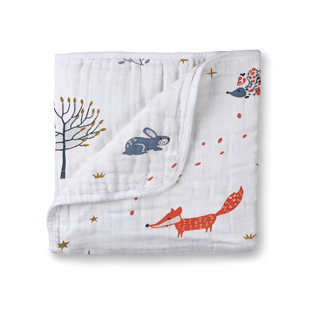 Muslin Cotton 4-Layer Baby Quilt / Dream Blanket | Lightweight Nursery & Crib Blanket for Newborn to 5 Years | For Boys & Girls | 45 x 45 Inch | Baby Shower Gift | Forest Animal