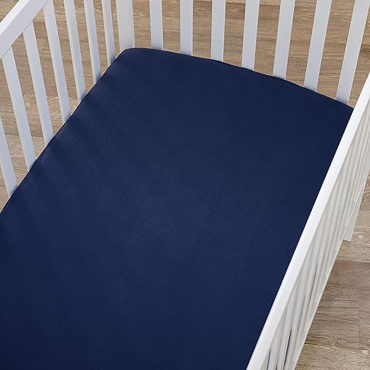 Fitted Cot Crib Sheet | Microfiber Bed Sheets for Newborn Baby Crib Mattress | Deep Pocket All Round Elastic Fitted Crib Sheet for Baby (Navy blue)