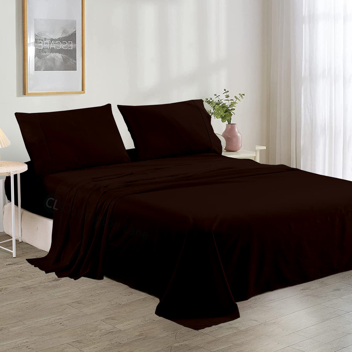Luxury Microfiber 4-Piece Bedsheet Set | Soft & Breathable | Flat Sheet, Fitted Sheet (10" Deep) & 2 Pillow Covers (Chocolate)