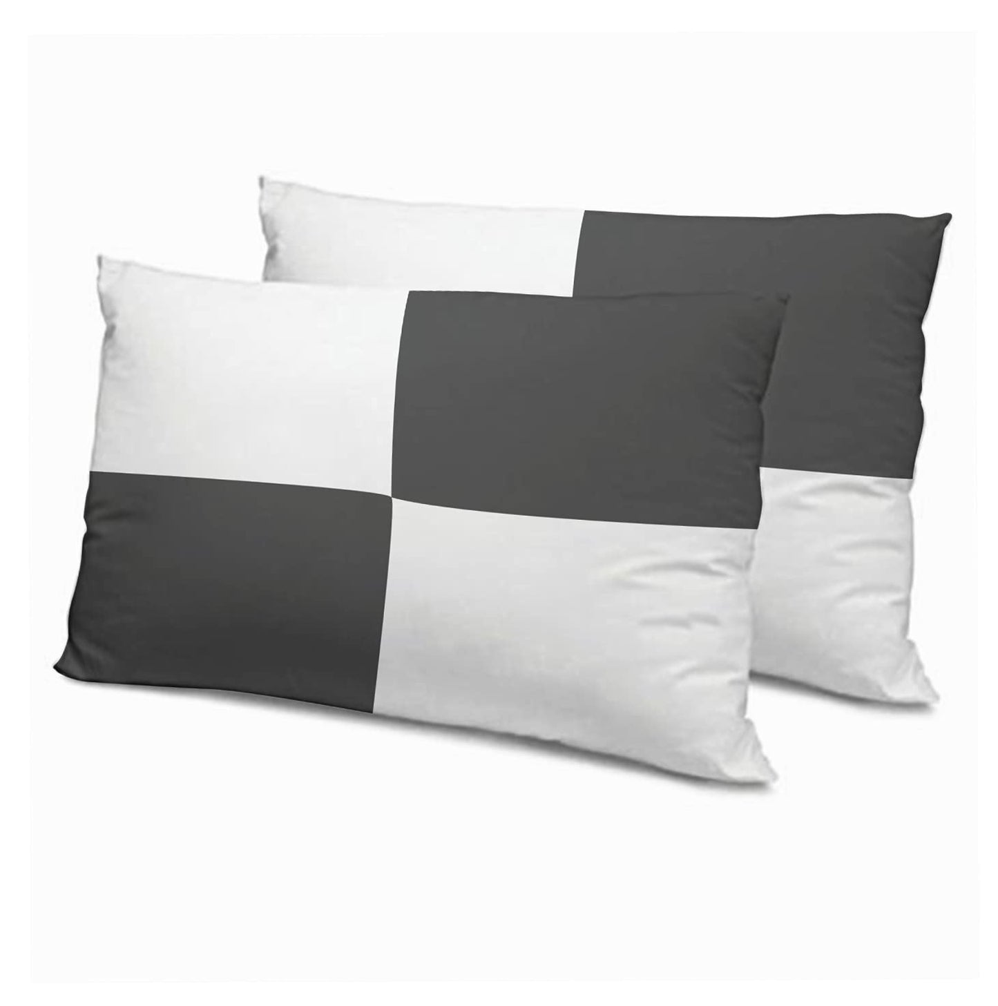 Microfiber Filled Bed Pillows for Sleeping | Takiya Combo Set of 2 for Bed Room | Super Soft Pillow Fillers for Back, Side, and Stomach Sleepers, Dark Grey Checks