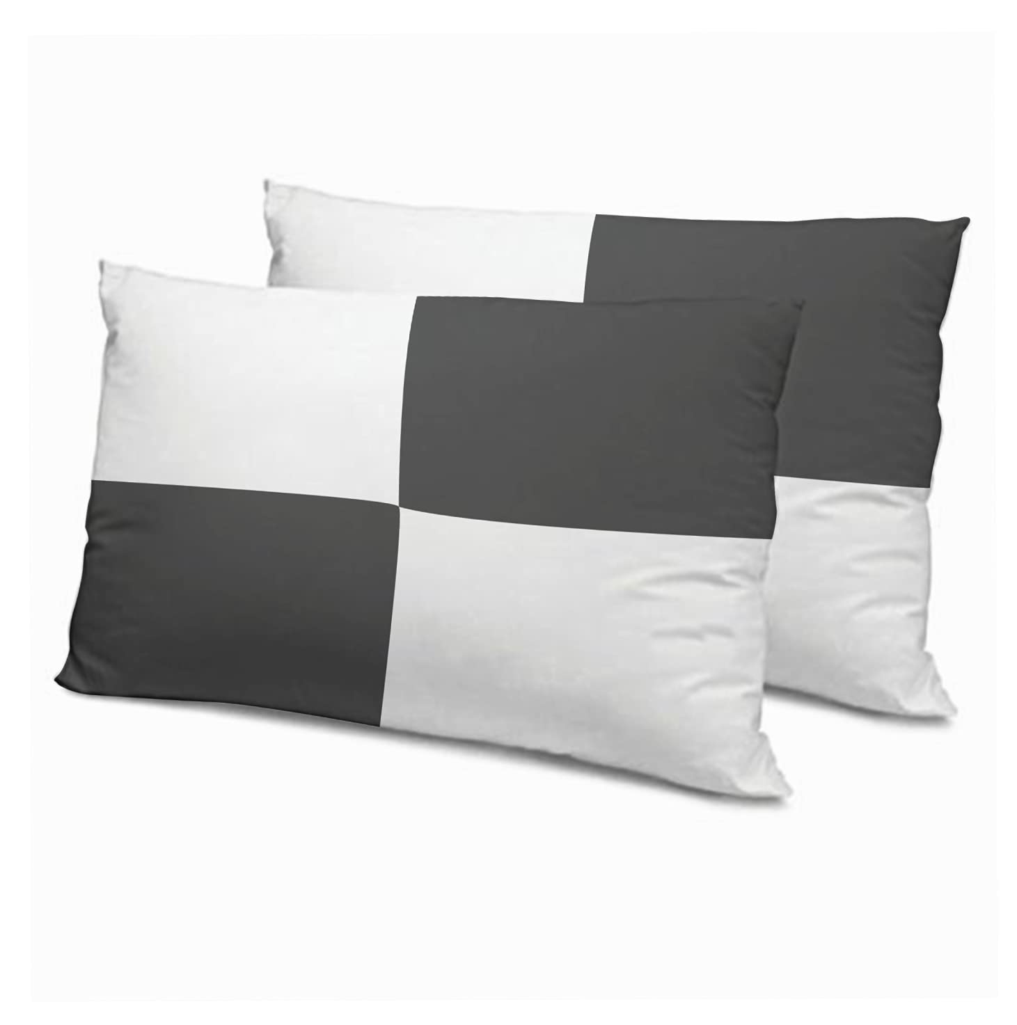Microfiber Filled Bed Pillows for Sleeping | Takiya Combo Set of 2 for Bed Room | Super Soft Pillow Fillers for Back, Side, and Stomach Sleepers, Dark Grey Checks