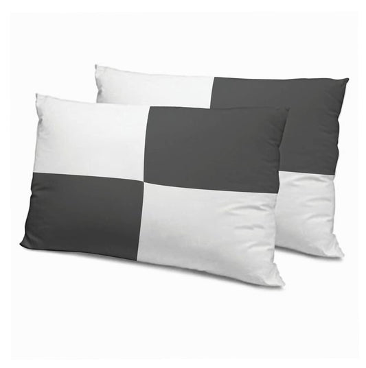 Microfiber Filled Bed Pillows for Sleeping | Takiya Combo Set of 2 for Bed Room | Super Soft Pillow Fillers for Back, Side, and Stomach Sleepers, Dark Grey Checks