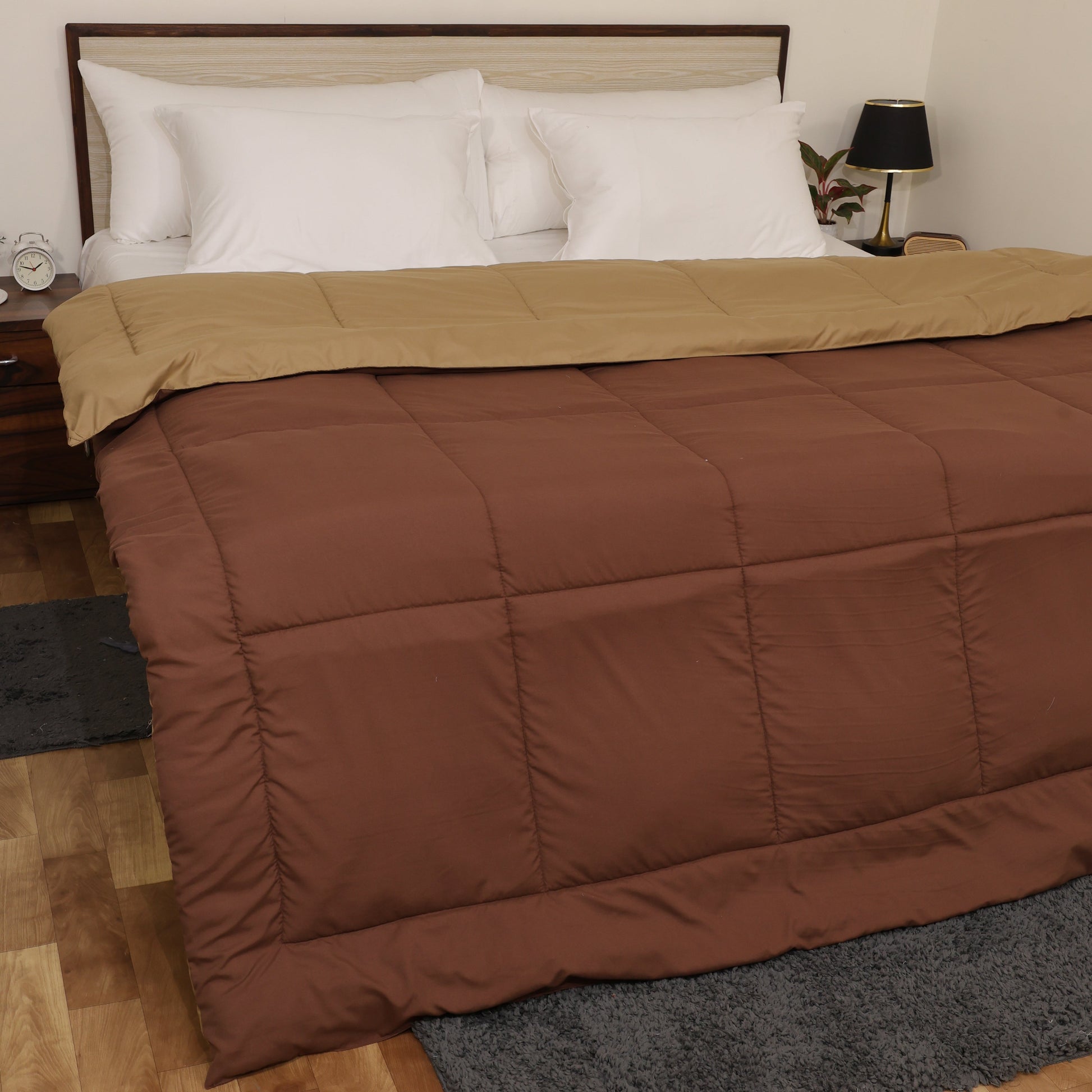 Luxurious Down Alternative Reversible Comforter | All Season Warmth 1 PC Reversible Comforter Set | 100% Microfiber Cover | Down Fiber Duvet Insert | Taupe/Chocolate