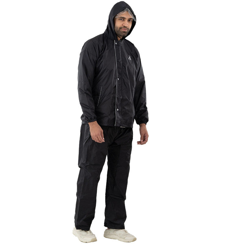 Rain Coat for Men Waterproof for Bike Riders with Adjustable Hood Along with Inner Pockets - AJS-801