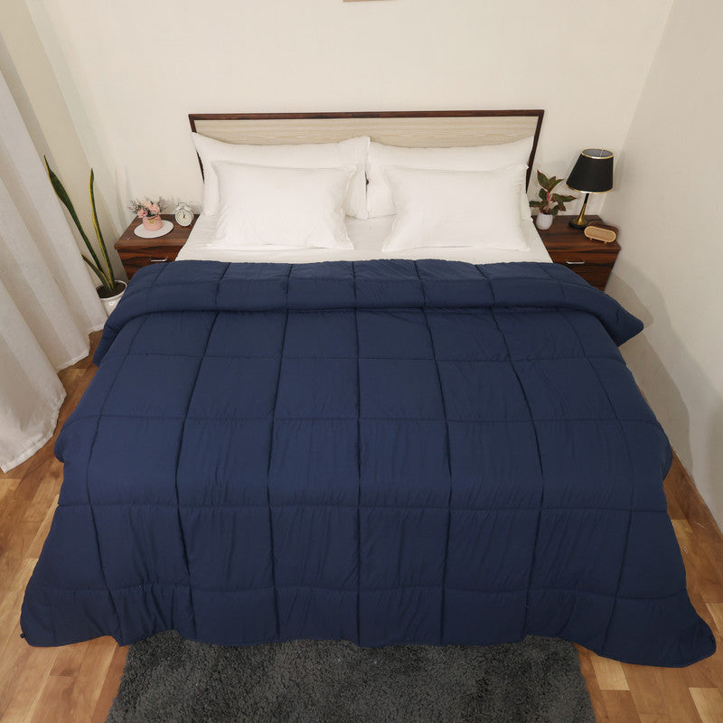 Luxurious Down Alternative AC Comforter | 300 GSM All-Season Warmth | 1 PC Comforter Set with 100% Microfiber Cover | Soft Down Fiber Duvet Insert (Navy Blue)