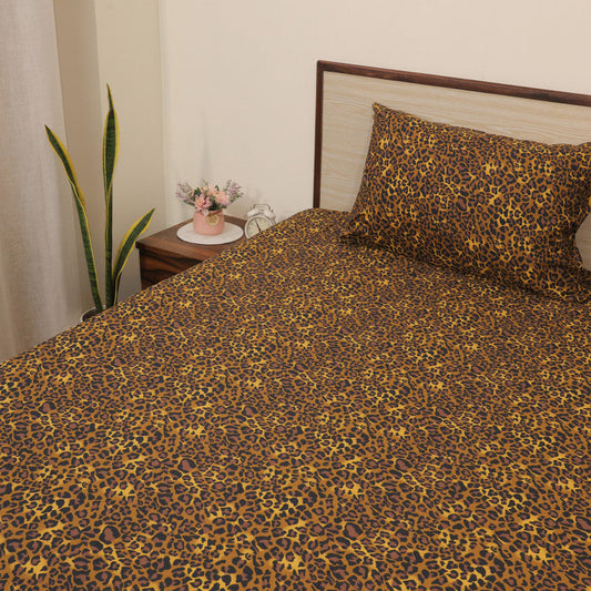 Super Soft Microfiber Fitted Bedsheet | All-Round Elastic | 10-Inch Deep Pocket | Fade, Stain & Wrinkle Resistant | 2 Pillow Covers (Leopard Print)