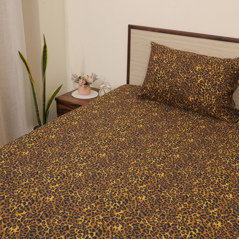 Premium Printed Microfiber All Round Elastic Fitted Bedsheet only| 10 Inch Deep Pocket | Wrinkel Free Bed Cover (Leopard Print)