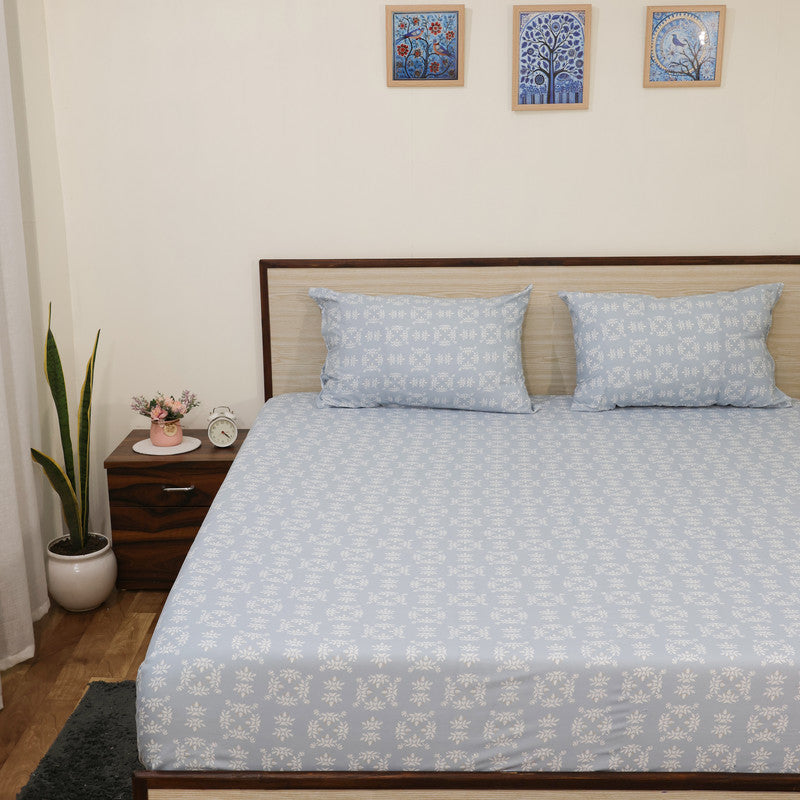 Luxury 1800 Brushed Microfiber 4PCs Printed Bedsheet chadar Set - Soft and Breathable - 1 Flat Sheet, 1 Fitted Sheet with 2 Pillow Cover - 10" Drop (Geometric Grace Print)