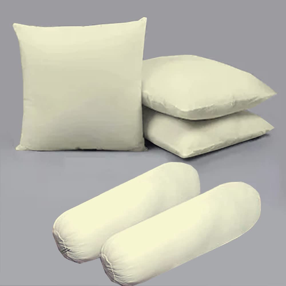 Microfiber Filled Cusions  and Bolster Set for Sleeping - Cusion/Bolster Set of 5 for Bed Room - Super Soft Cusion Fillers for Back, Side, and Stomach Sleepers - Ivory