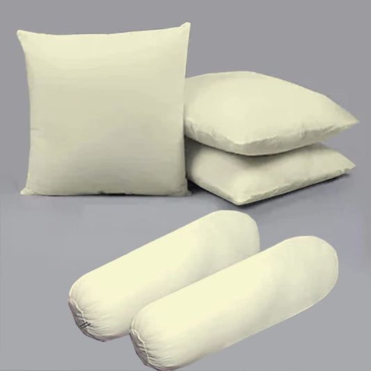 Microfiber Filled Cusions  and Bolster Set for Sleeping - Cusion/Bolster Set of 5 for Bed Room - Super Soft Cusion Fillers for Back, Side, and Stomach Sleepers - Ivory