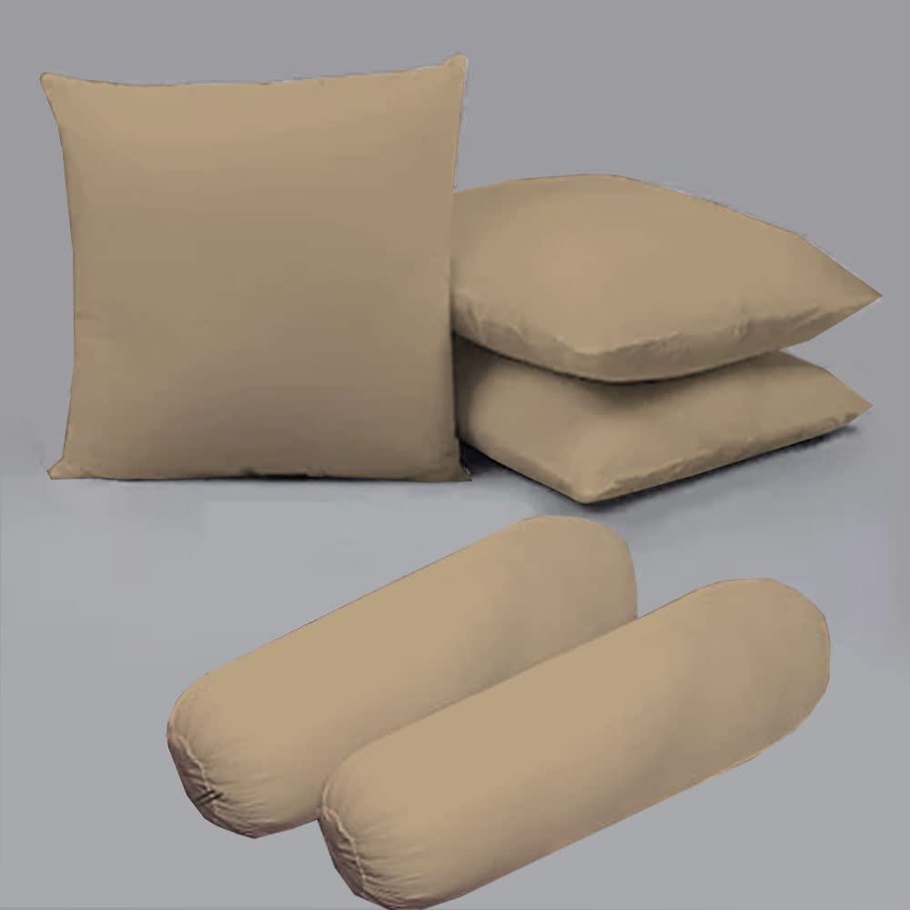 Microfiber Filled Cusions  and Bolster Set for Sleeping - Cusion/Bolster Set of 5 for Bed Room - Super Soft Cusion Fillers for Back, Side, and Stomach Sleepers - Taupe