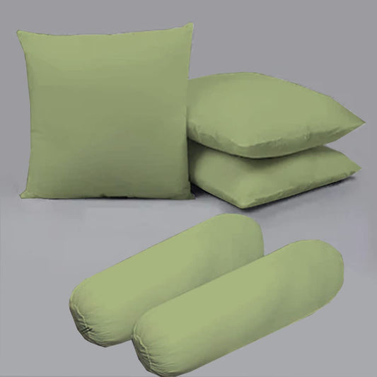 Microfiber Filled Cusions  and Bolster Set for Sleeping - Cusion/Bolster Set of 5 for Bed Room - Super Soft Cusion Fillers for Back, Side, and Stomach Sleepers - Sage