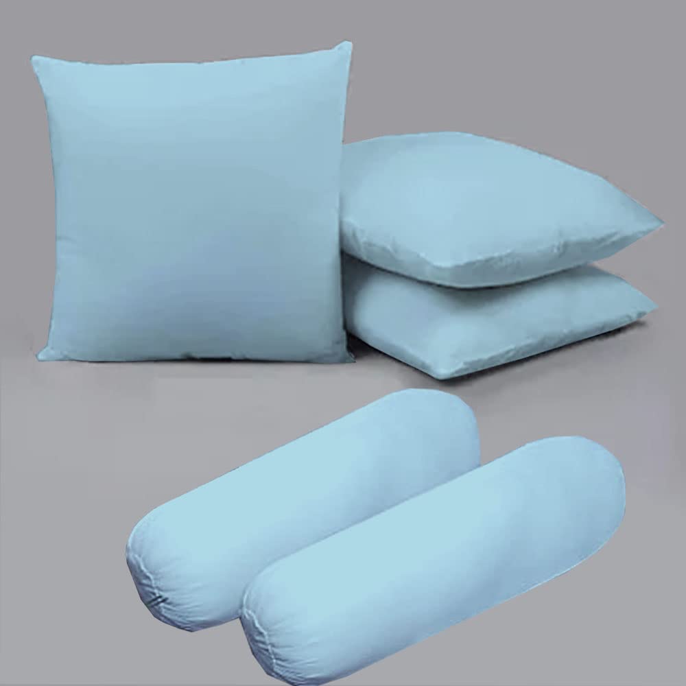 Microfiber Filled Cusions  and Bolster Set for Sleeping - Cusion/Bolster Set of 5 for Bed Room - Super Soft Cusion Fillers for Back, Side, and Stomach Sleepers - Light Blue