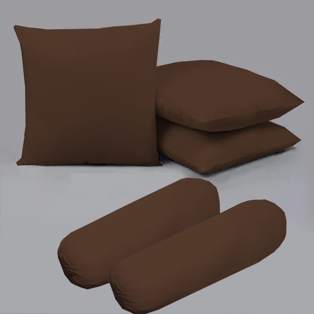 Microfiber Filled Cusions  and Bolster Set for Sleeping - Cusion/Bolster Set of 5 for Bed Room - Super Soft Cusion Fillers for Back, Side, and Stomach Sleepers - Chocolate