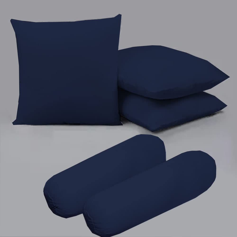 Microfiber Filled Cusions  and Bolster Set for Sleeping - Cusion/Bolster Set of 5 for Bed Room - Super Soft Cusion Fillers for Back, Side, and Stomach Sleepers - Navy Blue