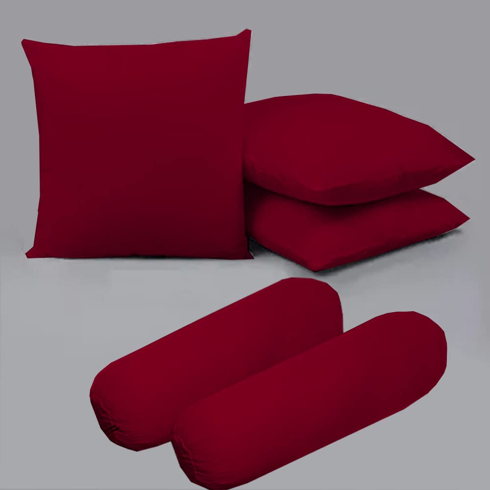 Microfiber Filled Cusions  and Bolster Set for Sleeping - Cusion/Bolster Set of 5 for Bed Room - Super Soft Cusion Fillers for Back, Side, and Stomach Sleepers - Burgundy