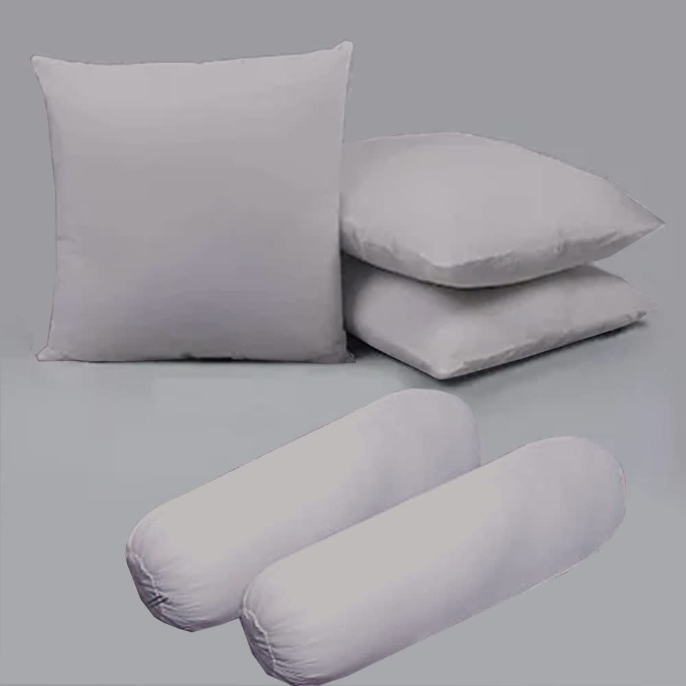 Microfiber Filled Cusions  and Bolster Set for Sleeping - Cusion/Bolster Set of 5 for Bed Room - Super Soft Cusion Fillers for Back, Side, and Stomach Sleepers - Light Grey