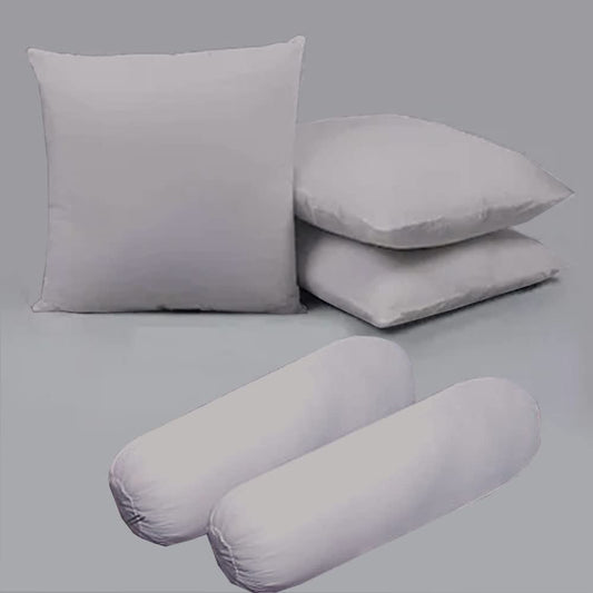 Microfiber Filled Cusions  and Bolster Set for Sleeping - Cusion/Bolster Set of 5 for Bed Room - Super Soft Cusion Fillers for Back, Side, and Stomach Sleepers - Light Grey