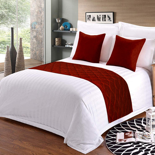 100% Microfiber Bed Runner with 2 Matching Cushion Covers | Decorative Bed Scarf & Protector Slipcover for Bedrooms, Hotels & Guest Rooms - Burgundy