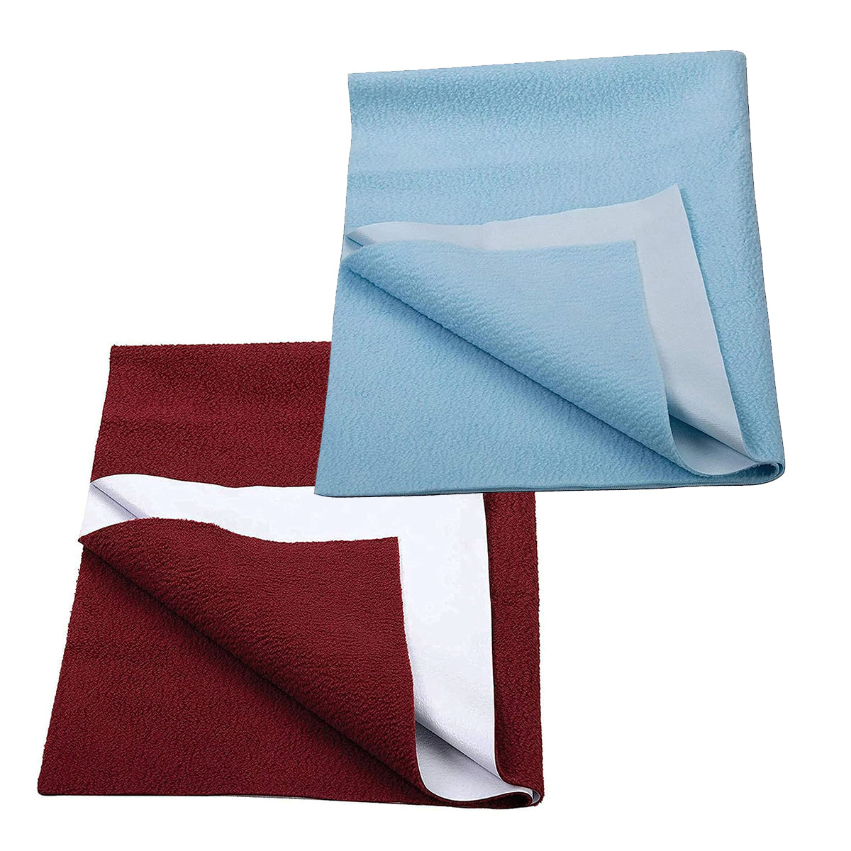 Baby Dry Sheet – Extra Absorbent, Quick Dry, Anti-Pilling Fleece | Reusable Cotton Bed Protector | Large 100×140 cm - Maroon/Sky Blue