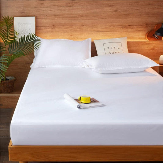 Premium 100% Giza Cotton Fitted Bedsheet with 2 Pillow Covers | All-Round Elastic | 10-Inch Deep Pocket (White)