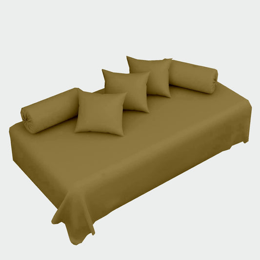 100% Cotton 6-Piece Diwan Set | Single Bedsheet with 5 Cushion Covers & 2 Bolster Covers - Taupe
