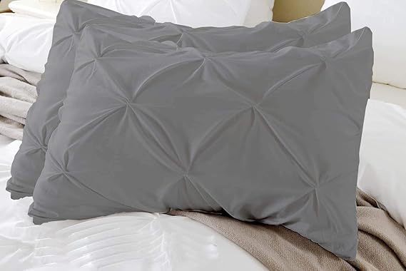 Egyptian Cotton Pinch Pleated Pillowcases | 400 Thread Count Luxury | Ultra Soft & Breathable | 2-Piece Pillow Cover Set | Light Grey Solid