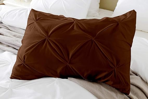 Egyptian Cotton Pinch Pleated Pillowcases | 400 Thread Count Luxury | Ultra Soft & Breathable | 2-Piece Pillow Cover Set | Chocolate Solid