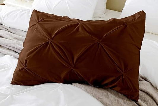 Egyptian Cotton Pinch Pleated Pillowcases | 400 Thread Count Luxury | Ultra Soft & Breathable | 2-Piece Pillow Cover Set | Chocolate Solid