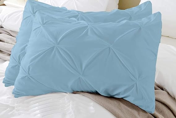 Egyptian Cotton Pinch Pleated Pillowcases | 400 Thread Count Luxury | Ultra Soft & Breathable | 2-Piece Pillow Cover Set | Light Blue Solid