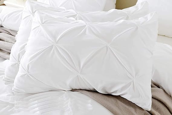 Microfiber Pinch Pleated Pillowcases | Soft, Wrinkle-Free, Stain & Fade-Resistant | Cool & Breathable | 2-Piece Pillow Cover Set | White