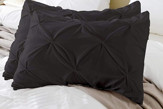 Microfiber Pinch Pleated Pillowcases | Soft, Wrinkle-Free, Stain & Fade-Resistant | Cool & Breathable | 2-Piece Pillow Cover Set | Dark Grey Solid