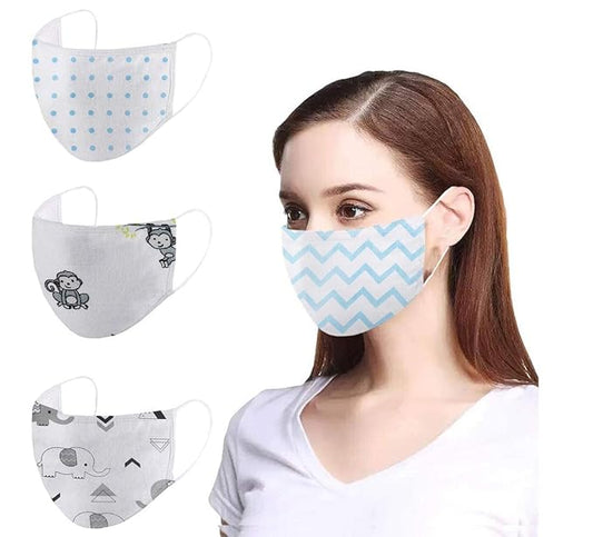100% Muslin Cotton Unisex Face Mask | Super Breathable Cloth Mask with Adjustable Ear Loops | Random Print