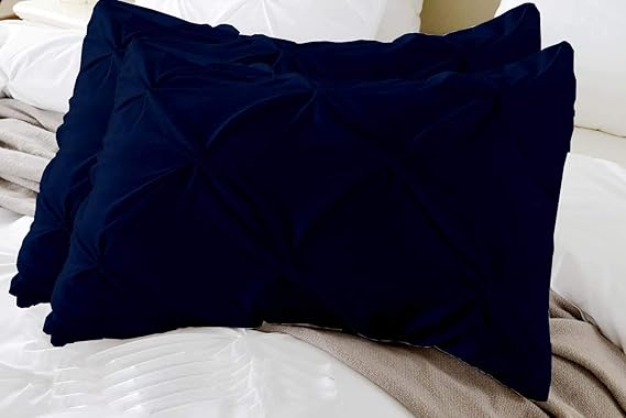 Egyptian Cotton Pinch Pleated Pillowcases | 400 Thread Count Luxury | Ultra Soft & Breathable | 2-Piece Pillow Cover Set | Navy Blue Solid