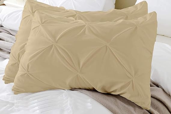 Microfiber Pinch Pleated Pillowcases | Soft, Wrinkle-Free, Stain & Fade-Resistant | Cool & Breathable | 2-Piece Pillow Cover Set | Taupe Solid